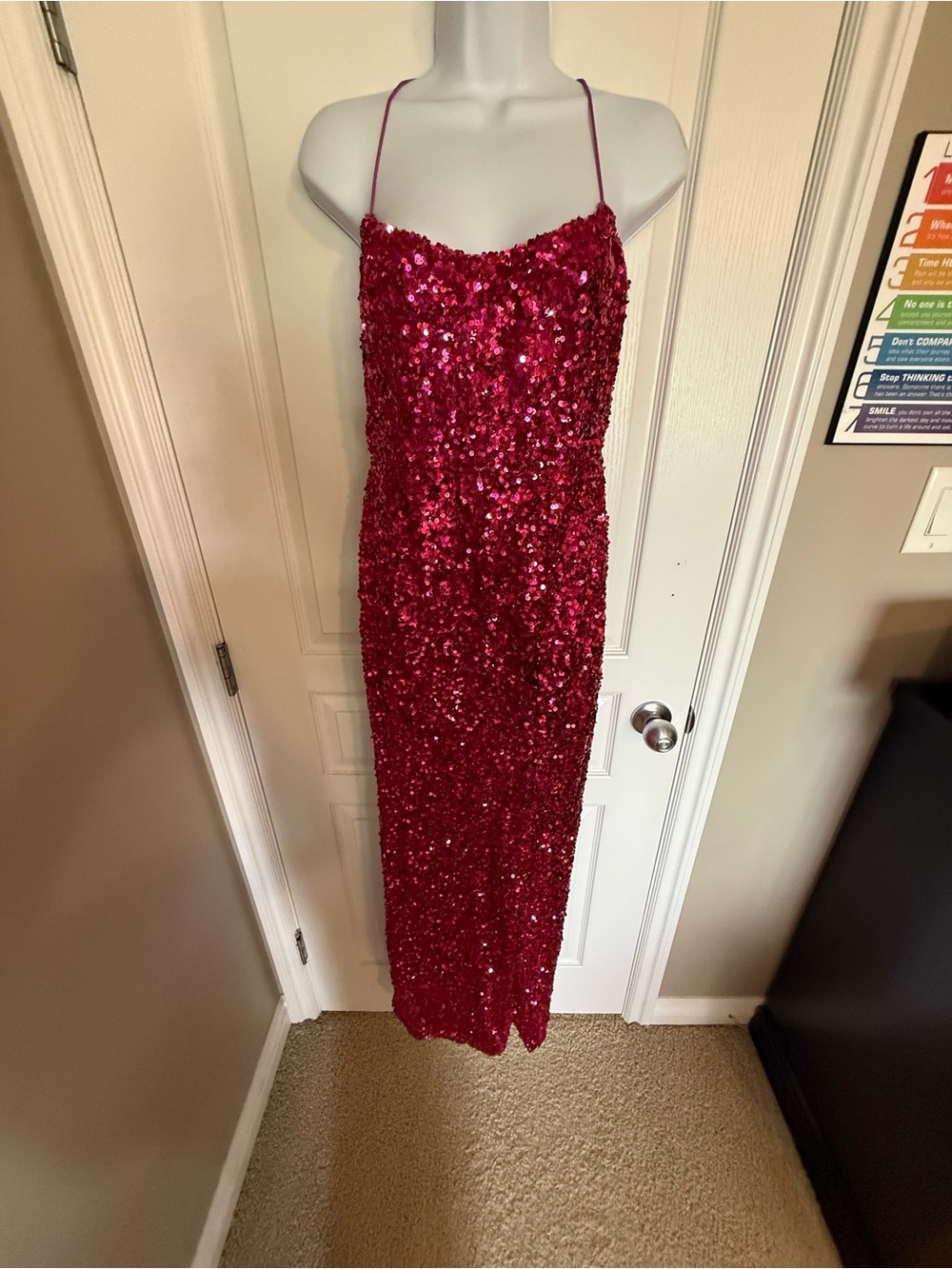 Nookie Fuchsia Sequin Maxi Slip Dress. Absolutely read ad about sizing
